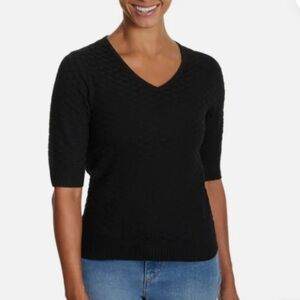 NWT Ella Moss Women's Elbow Sleeve black Sweater short sleeve top fall spring